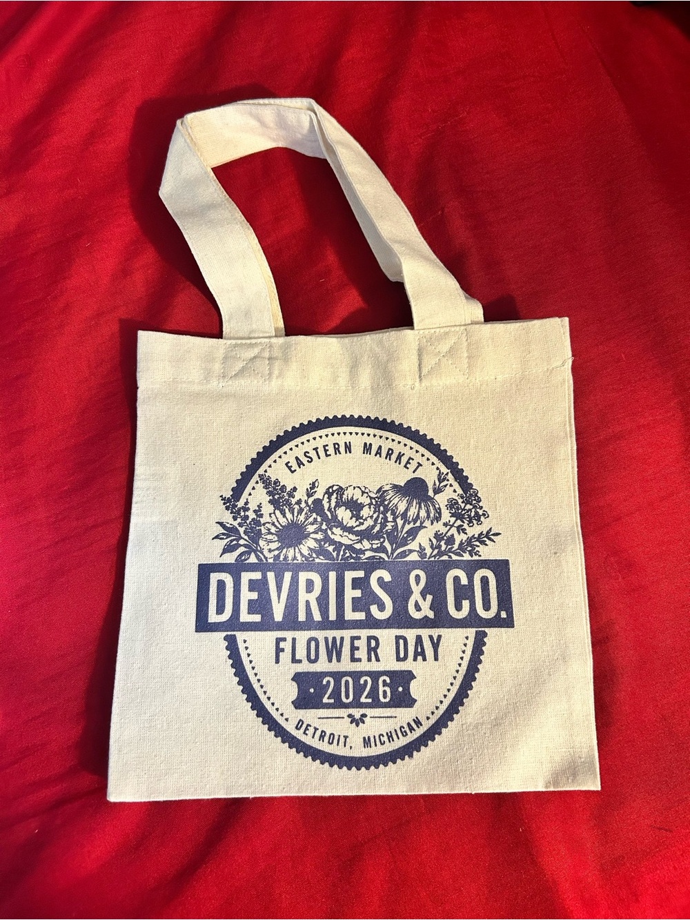 Canvas Mini Tote Bag White with Navy Print
